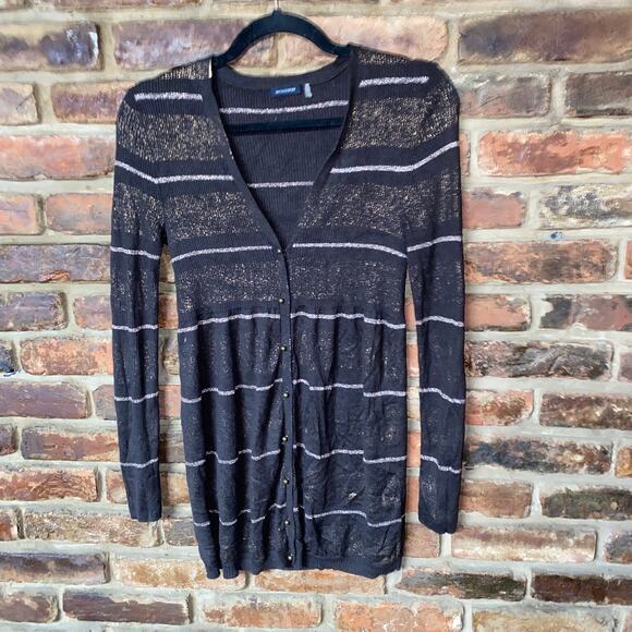 Magaschoni Brown Metallic Sparkle Button Down Cardigan Sweater Womens Size Small - Picture 1 of 6
